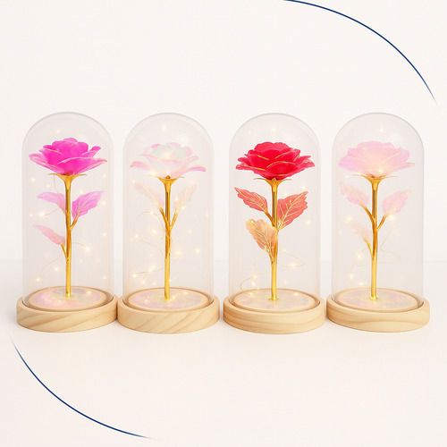Luminária Rosa Encantada Eterna Led Presente Decorativo Luxo