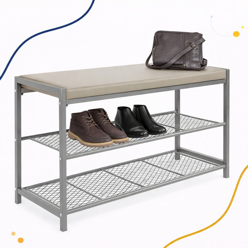 Sapateira Banco Assento Estofado 2 Andares Organizador Hall