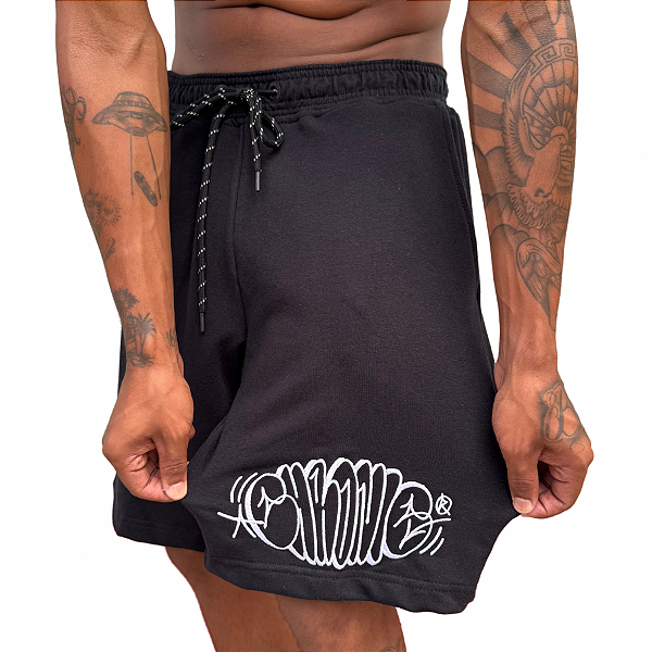 Bermuda Moletom Chronic Preto Tag Bordado