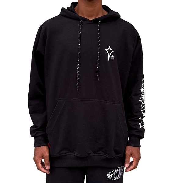 Blusa Moletom W943 Preto Bordado Braço