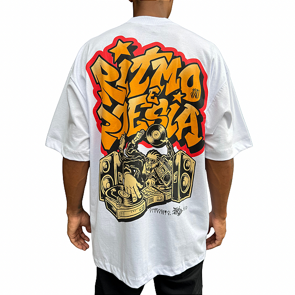 Camiseta Oversized Chronic x Thaíde Ritmo e Poesia Branco