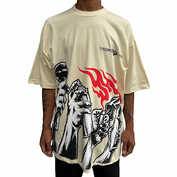 Camiseta Oversized Chronic x Thaíde Elementos Bege