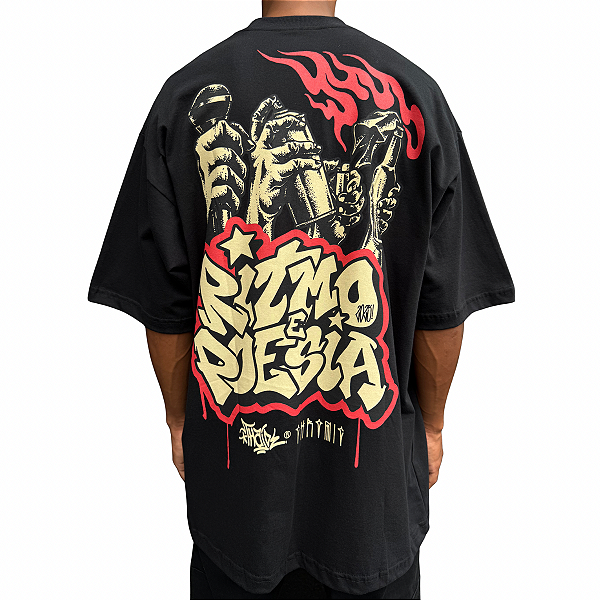 Camiseta Oversized Chronic x Thaíde Ritmo Elementos Preto
