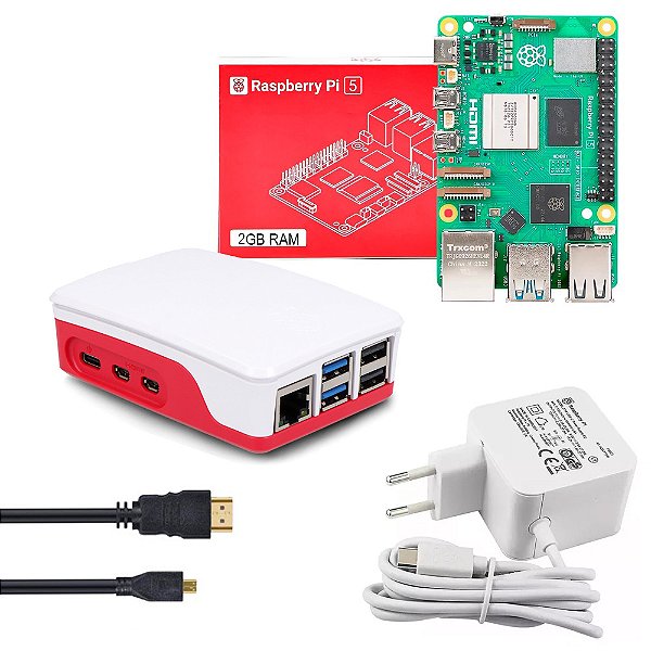 Kit Raspberry Pi 5 2GB Oficial Case Cooler Dissipadores Fonte MicroHDMI