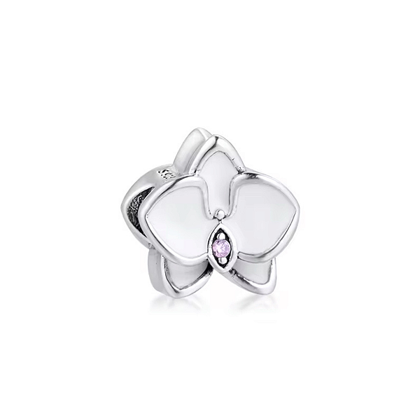 Berloque Separador Orquídea Branca Em Prata Legítima 925