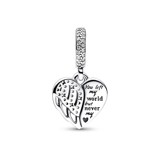 Berloque Pendente Coração e Anjo Em Prata Legítima 925