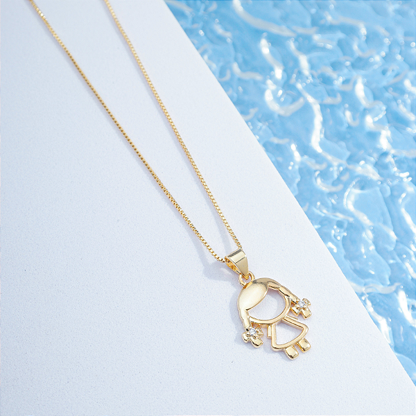 Colar com Pingente Ponto de Luz Menina Dourado