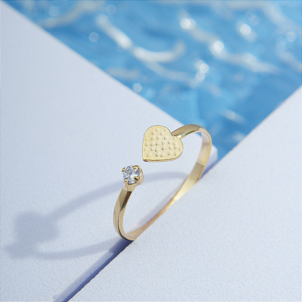 Anel Regulável de Coração com Zircônia Dourado