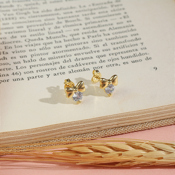 Brinco Laço com Pedra Zircônia Dourado