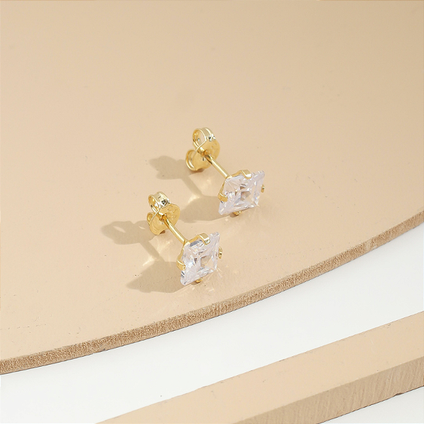 Brinco Quadrado Pedra de Zircônia Dourado