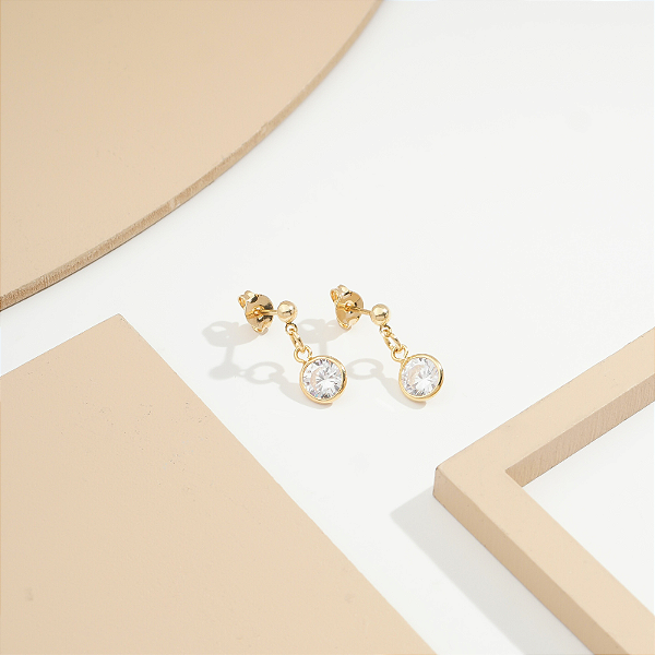 Brinco Pingente Pedra de Zircônia Dourado