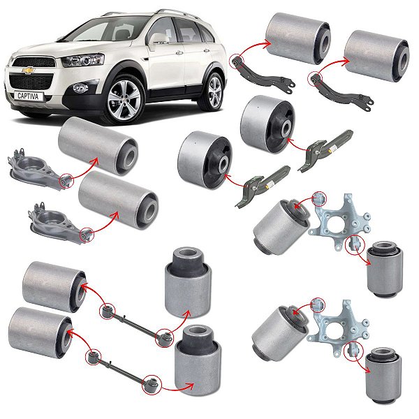 KIT JOGO COMPLETO 14 BUCHAS SUSPENSÃO TRASEIRA CAPTIVA 2008 2009 2010 2011 2012 2013 2014 2015 2016 2017