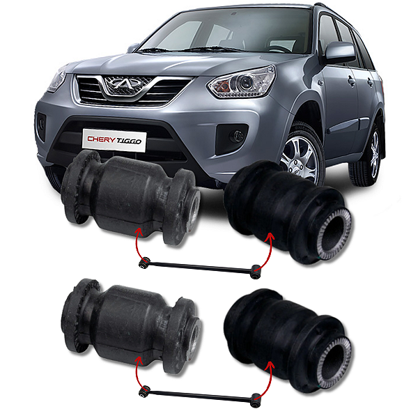 KIT 4 BUCHAS DO BRAÇO TRANSVERSAL SUPERIOR TRASEIRO TIGGO 2 2009 2010 2011 2012 2013 2014 2015