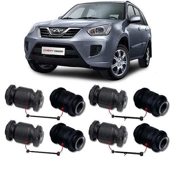 KIT 8 BUCHAS DO BRAÇO TRANSVERSAL SUPERIOR E INFERIOR TRASEIRO TIGGO 2 2009 2010 2011 2012 2013 2014 2015