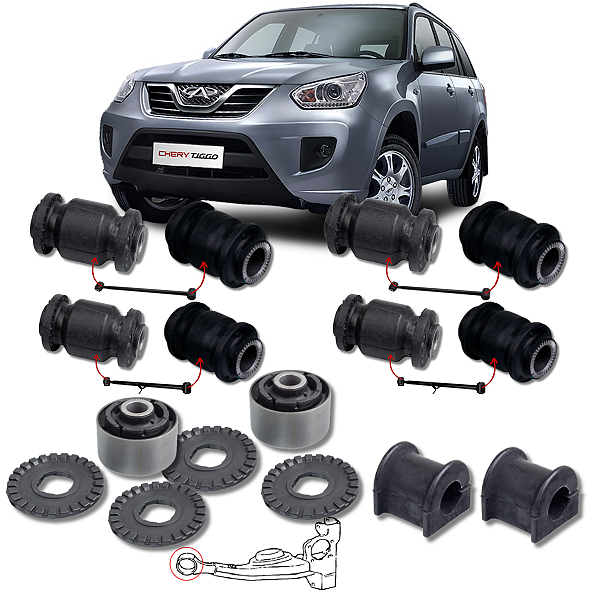 KIT 12 BUCHAS DA SUSPENSÃO TRASEIRA TIGGO 2 2009 2010 2011 2012 2013 2014 2015