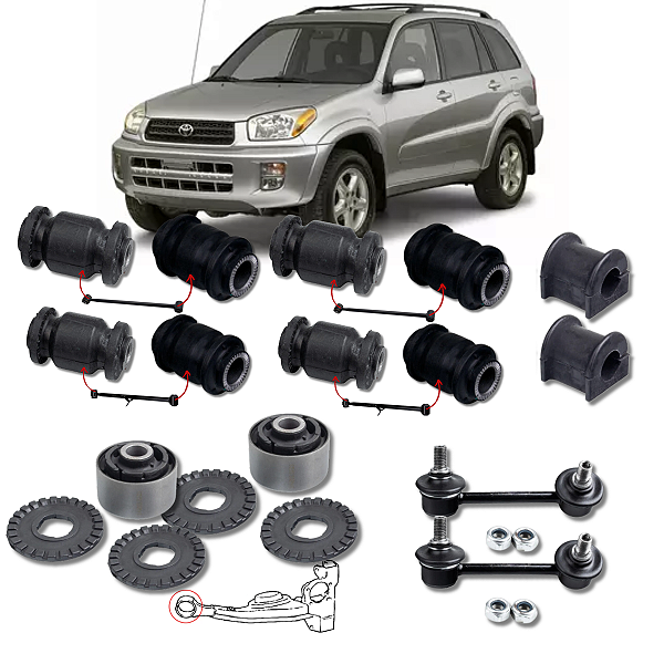 KIT 14 BUCHAS DA SUSPENSÃO TRASEIRA RAV4 2000 2001 2002 2003 2004 2005