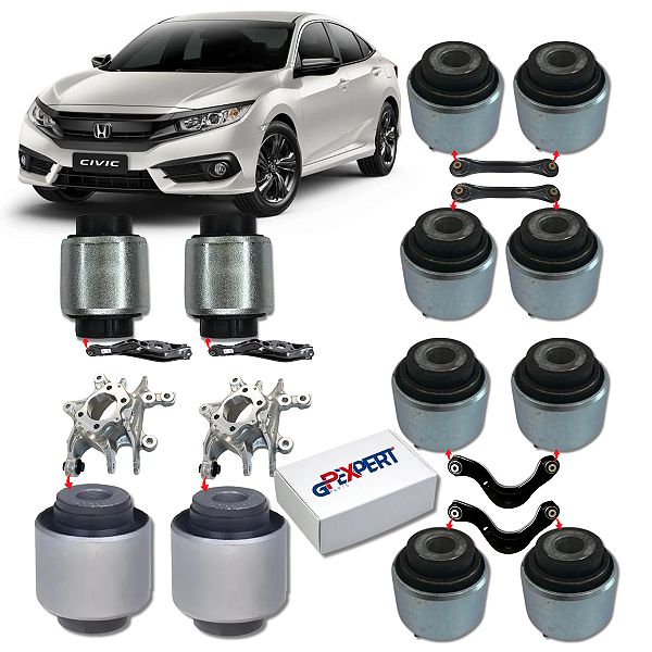 KIT 12 BUCHAS SUSPENSÃO TRASEIRA CIVIC G10 2017 2018 2019 2020 2021 2022 2023