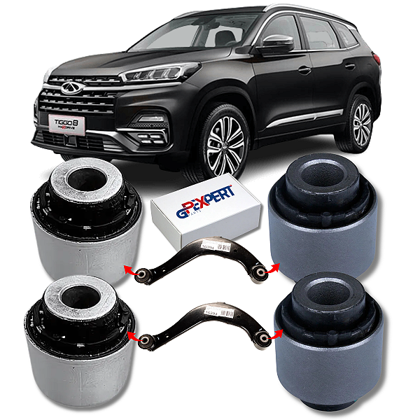 KIT 04 BUCHAS DO BRAÇO CURVO BOOMERANG TRASEIRO TIGGO 8 2019 2020 2021 2022 2023 2024