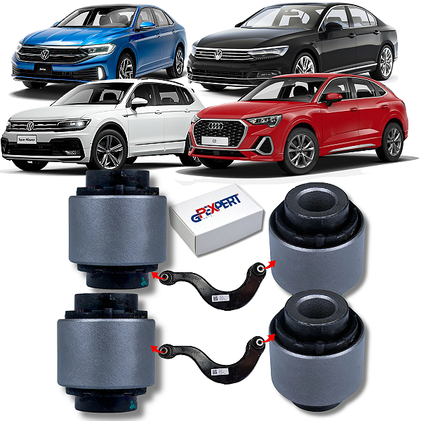 KIT 04 BUCHAS DO BRAÇO CURVO BOOMERANG TRASEIRO JETTA TIGUAN PASSAT AUDI Q3 2019 2020 2021 2022 2023 2024