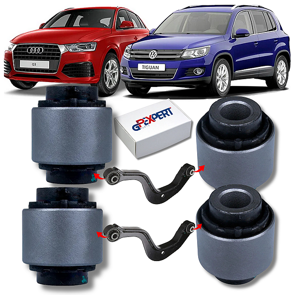 KIT 04 BUCHAS DO BRAÇO CURVO BOOMERANG TRASEIRO TIGUAN AUDI Q3 2009 2010 2011 2012 2013 2014 2015 2016 2017 2018