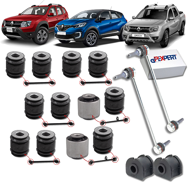 KIT 16 BUCHAS BIELETAS SUSPENSÃO TRASEIRA DUSTER 2012 A 2024 OROCH CAPTUR 2015 A 2024