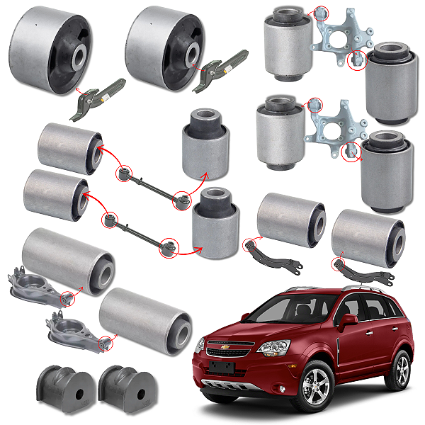 KIT 16 BUCHAS SUSPENSÃO TRASEIRA CAPTIVA 2008 2009 2010 2011 2012 2013 2014 2015 2016 2017