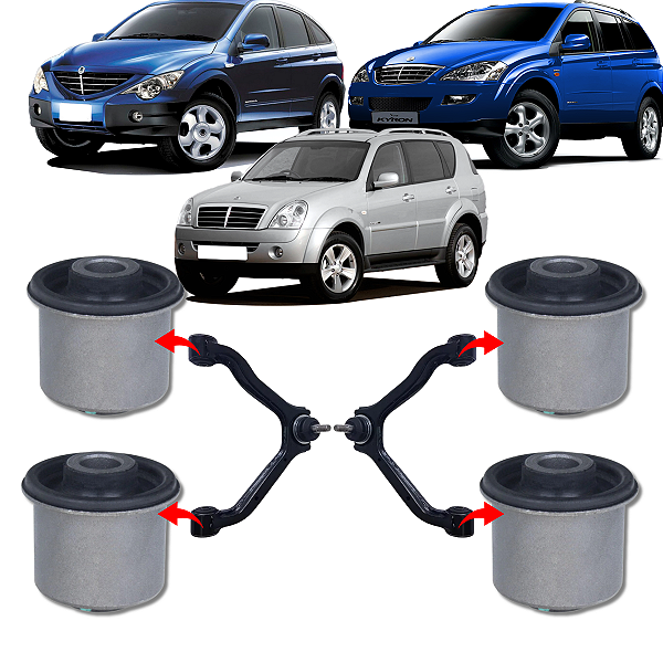 KIT 4 BUCHAS BANDEJA DIANTEIRA SUPERIOR REXTON KYRON ACTYON 2008 2009 2010 2011 2012