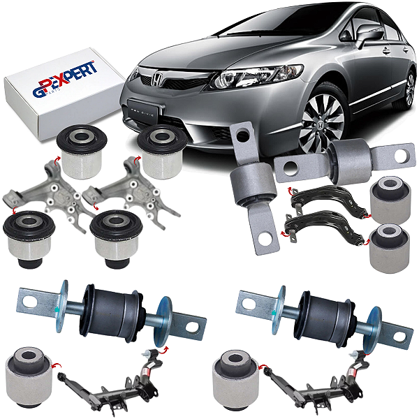 KIT 12 BUCHAS SUSPENSÃO TRASEIRA NEW CIVIC G8 2006 A 2011 GPEXPERT PARTS