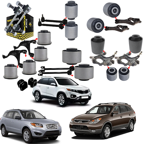 KIT 18 BUCHAS BIELETA SUSPENSÃO TRASEIRA SANTA FE 07/12 VERA CRUZ 07/13 SORENTO 09/12