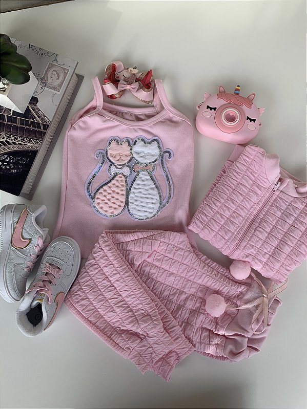 CONJUNTO 3 PEÇAS ROSA 4 AO 10