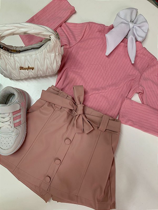 Short Saia Couro fake