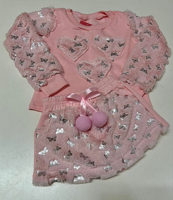 Conjunto pompom rosa