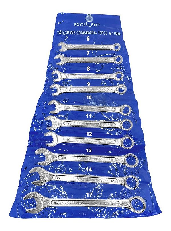 Jogo De Chave Combinada C/10pçs 6a17mm Fixa/estrela Profiss