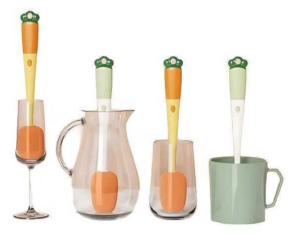 Escova Cenoura 3 em 1 Multifuncional – Limpeza de Copos e Garrafas | Últimas Unidades!✅