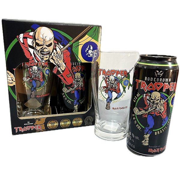 Kit Presente Cerveja Trooper 473ml + Copo Trooper 600ml