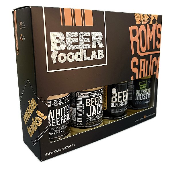 Kit 4 Molhos Especiais Gourmet Premium Beer Food Lab + caixa box