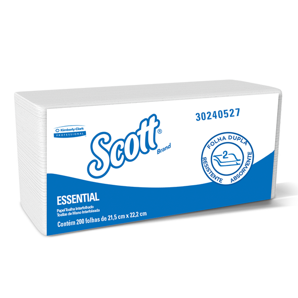 Papel Toalha Interfolhado Scott Essential Folha Dupla - 1 Pacote com 200 Folhas