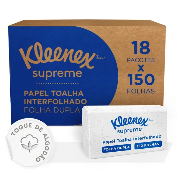 Papel Toalha Interfolhado Kleenex® Supreme - Airflex - 18 Pacotes de 150 folhas