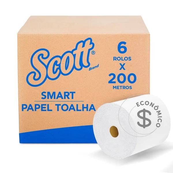 Papel Toalha Rolo Scott® Smart 200m Folha Simples - Caixa com 6 Rolos