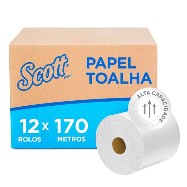 Papel Toalha Rolo Scott® 170m Folha Simples - Caixa com 12 Rolos