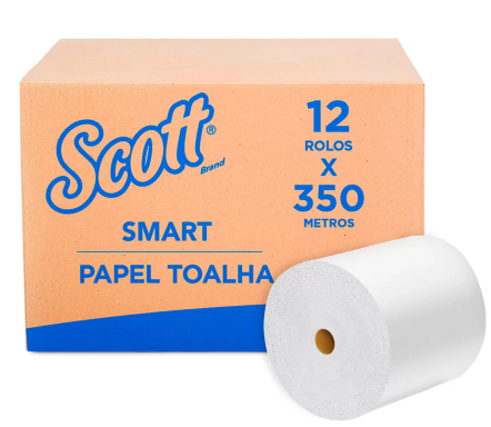 Papel Toalha Rolo Scott® Smart 350m Folha Simples - Caixa com 12 Rolos