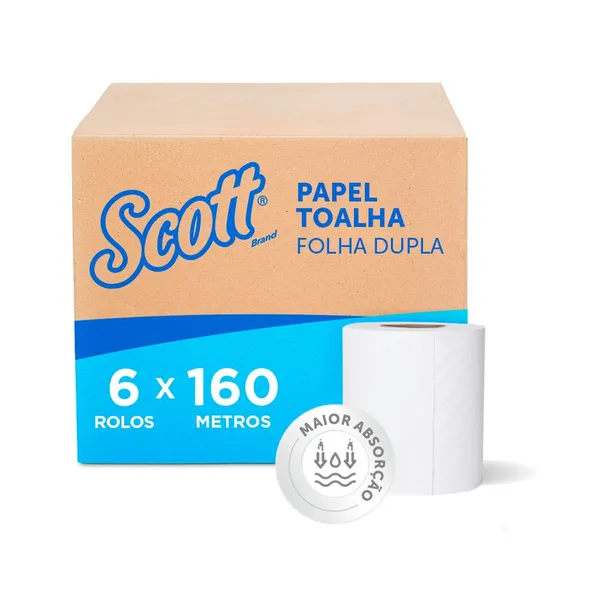 Papel Toalha Rolo Scott® Essential 160m Folha Dupla - Caixa com 6 Rolos