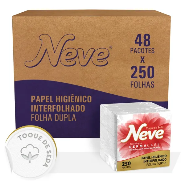 Papel Higiênico Interfolhado Neve® Folha Dupla - Caixa com 48 Pacotes