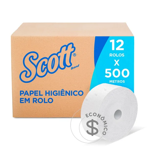 Papel Higiênico Rolo Scott® 500m Folha Simples - Caixa com 12 Rolos