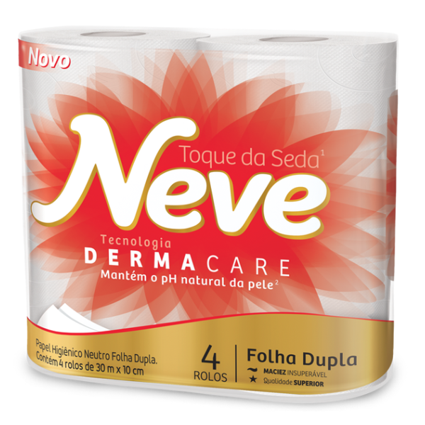 Papel Higiênico Neve® Dermacare Folha Dupla - 1 Pacote com 4 rolos