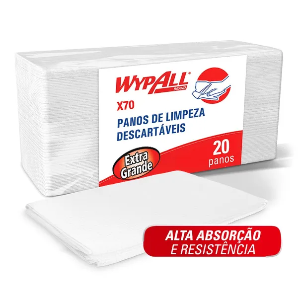 Pano de Limpeza WypAll® X70 Extra Grande Dobrado - 1 Pacote com 20 Panos 107,4x54,3cm