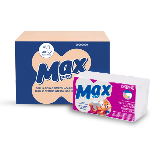 Papel Toalha Interfolhado Max Pure Folha Simples - 36x250 folhas - LINHA MAX PURE SUZANO