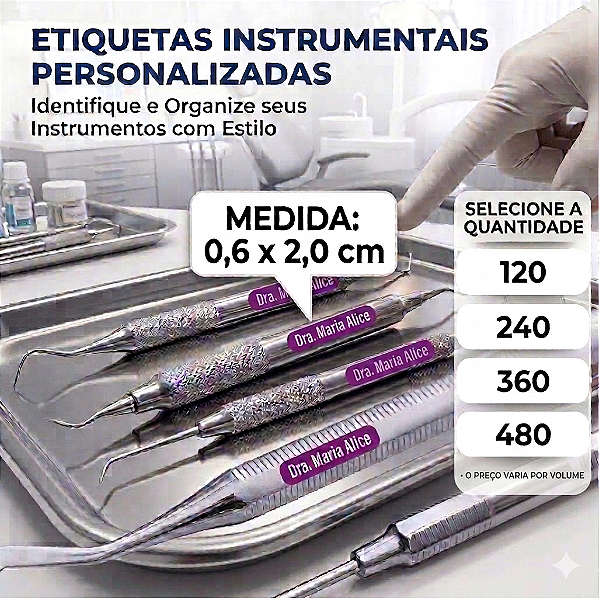 Etiquetas Adesivos 0,6x2,0cm Dentista Autoclavável 180o