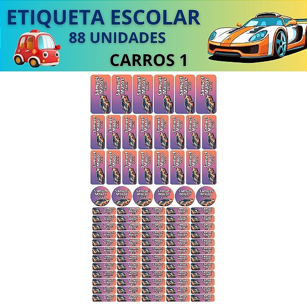 88 Etiquetas Escolares Vinil Carros