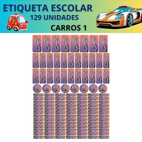 129 Etiquetas Escolares Vinil Carros